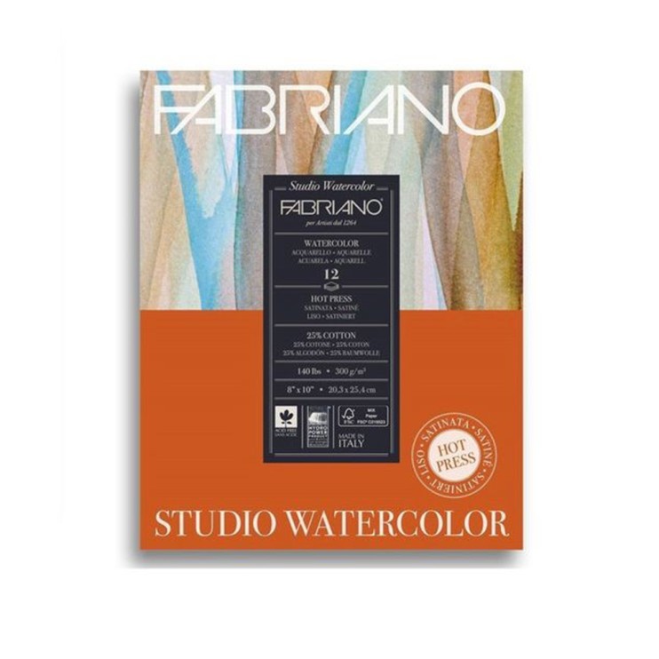 Блок для акварели Fabriano "Watercolour" 20,3x25,4см, 12л, 300гр/м² (Hot pressed) (19123001)