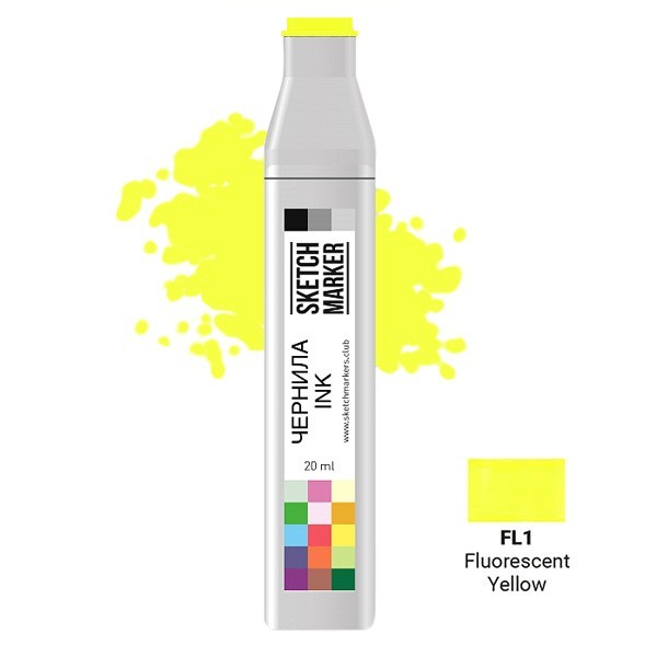 Чернила спиртовые Sketchmarker FL1 Флуоресцентный желтый, 20 мл