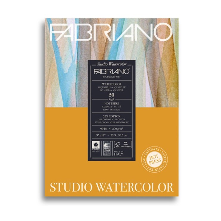 Блок для акварели Fabriano "Watercolour" 22,9x30,5см, 20л, 200гр/м² (Hot pressed) (19202002)