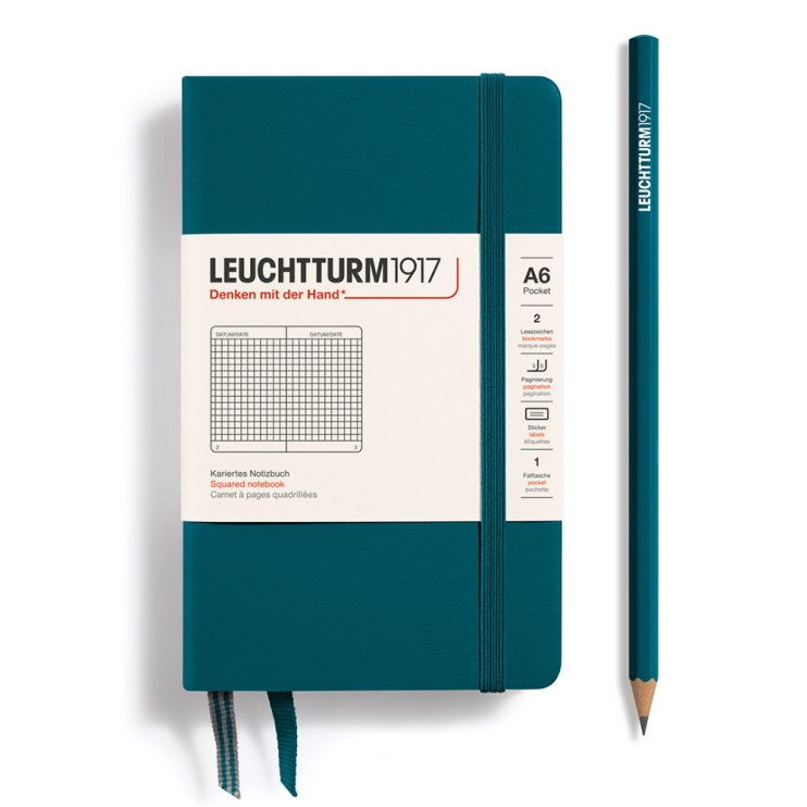 Блокнот в клетку Leuchtturm1917 "Pocket" A6, 93л, 80гр/м²,твердая обложка,Зеленый Океан