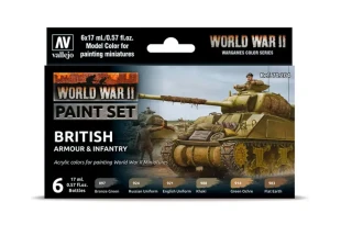 Набор Vallejo Wargames Color "WWII British Armour & Infantry" 70.204, 6 красок по 17 мл
