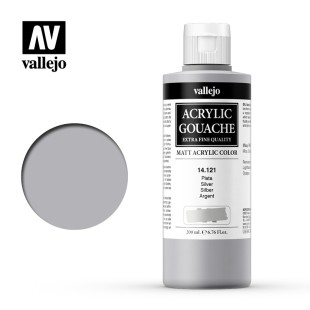 Гуашь-темпера Vallejo "Acrylic Gouache" 14.121 Серебро металлик, 200 мл