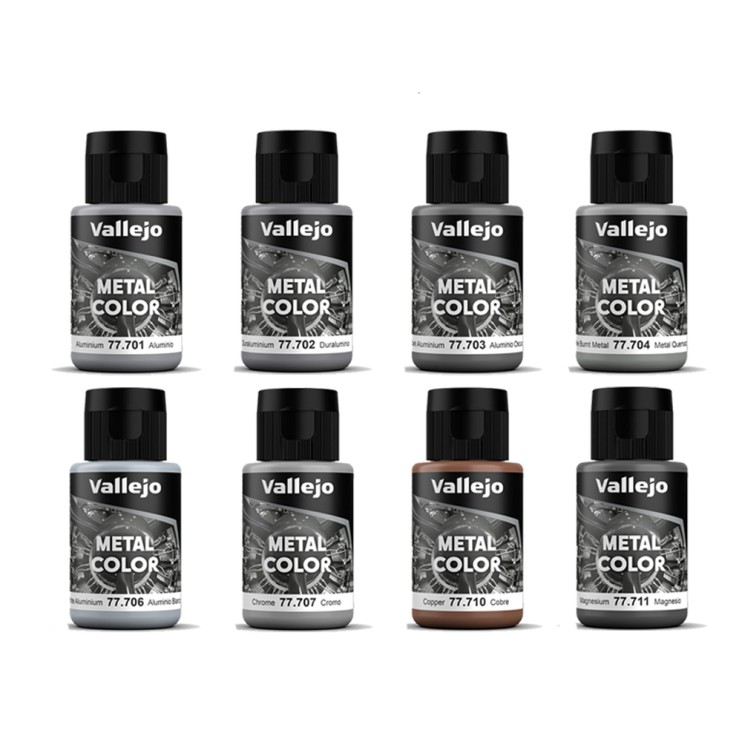 Набор красок для аэрографии Vallejo "Metal Color" №2 Combination, 8 цветов (701,702,703,704,706,707,710,711), 32 мл 