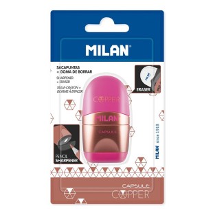 Ластик каучуковый Milan "Copper" с точилкой для карандашей (розовый)