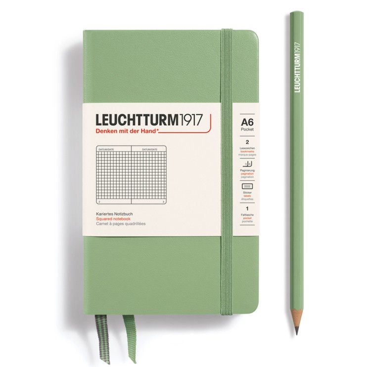 Блокнот в клетку Leuchtturm1917 "Pocket" A6, 93л, 80гр/м²,твердая обложка,Зеленый Шалфей