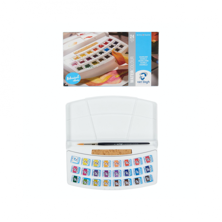 Набор акварельных красок Van Gogh "Botanical selection set" 24 кюветы и кисть в пластиковом пенале
