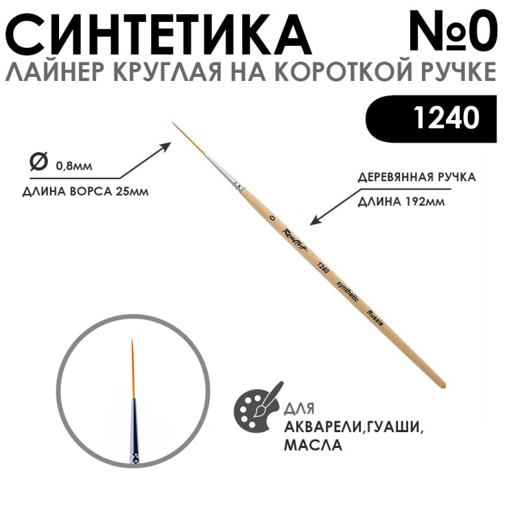 Синтетика шляпер лайнер "1240" №0,8 на короткой ручке