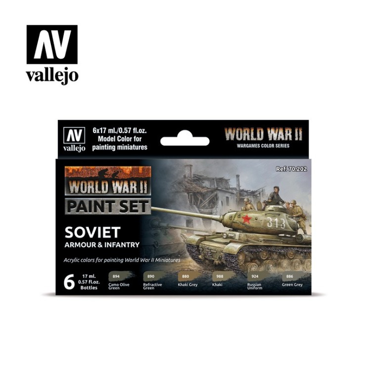 Набор Vallejo Model color Wargames Color "WWII Soviet Armour & Infantry" 70.202, 6 красок по 17 мл