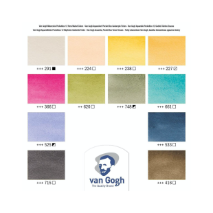 Набор акварельных красок Van Gogh "Muted Colours" 12 кювет + кисть в пластиковом пенале (приглушенные цвета)