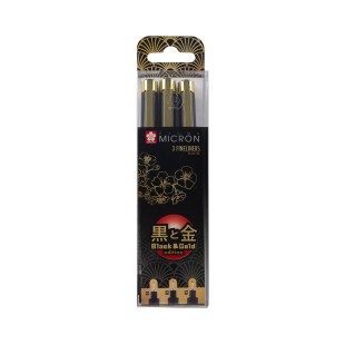 Набор капиллярных ручек Pigma Micron "Black & Gold Edition" 3 штуки, черные