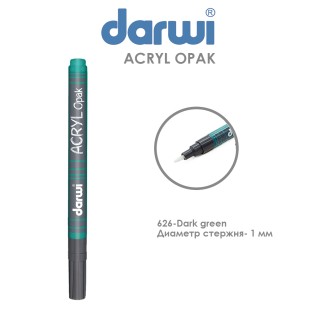 Акриловый маркер Darwi "Acryl Opak" №626 Зеленый темный, наконечник 1мм