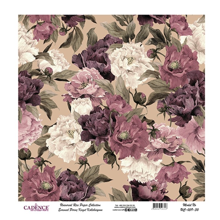 Рисовая карта "Black Ground" 30х30см, UC059 пионы на бежевом