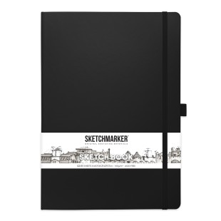Блокнот для зарисовок Sketchmarker А4, 80л,140гр/м², твердая обложка,Черный