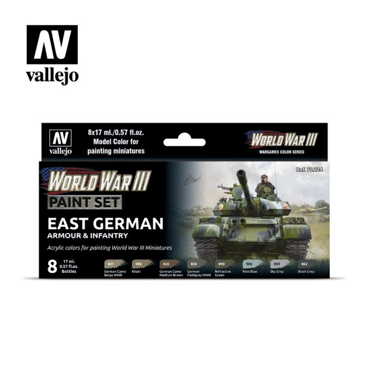Набор Vallejo Model Color "WWIII East German Armour & Infantry" 70.224, 8 красок по 17 мл