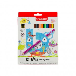Набор цветных карандашей Bruynzeel "Triple"  12 штук и точилка в картонной упаковке