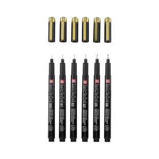 Набор капиллярных ручек Pigma Micron "Black & Gold Edition" 6 штук, черные