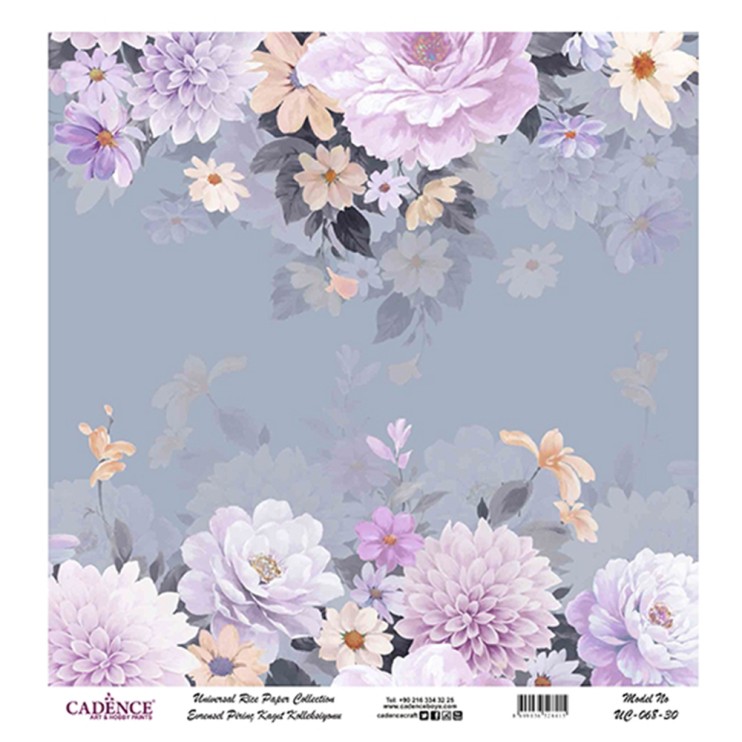 Рисовая карта "Black Ground" 30х30см, UC068 цветы на голубом