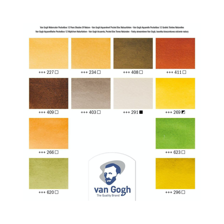 Набор акварельных красок Van Gogh "Shades of Nature" 12 кювет + кисть в пластиковом пенале (цвета природы)
