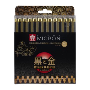 Набор капиллярных ручек Pigma Micron "Black & Gold Edition" 12 штук, черные