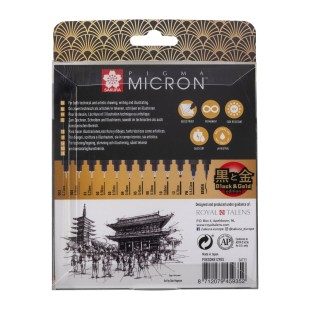 Набор капиллярных ручек Pigma Micron "Black & Gold Edition" 12 штук, черные