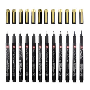 Набор капиллярных ручек Pigma Micron "Black & Gold Edition" 12 штук, черные