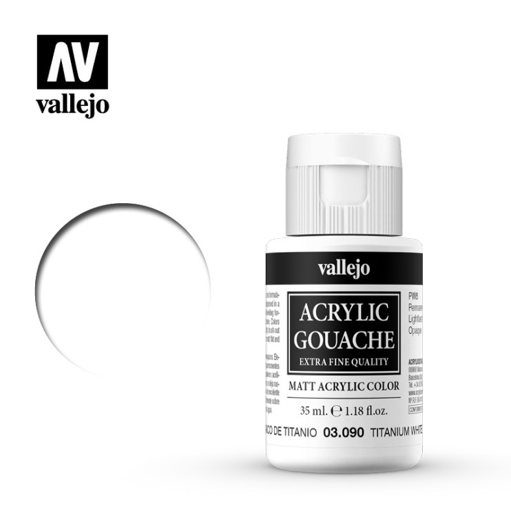 Гуашь-темпера Vallejo "Acrylic Gouache" 03.090 Белила титановые, 35 мл