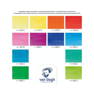 Набор акварельных красок Van Gogh "Vibrant Colours" 12 кювет + кисть в пластиковом пенале (яркие цвета)