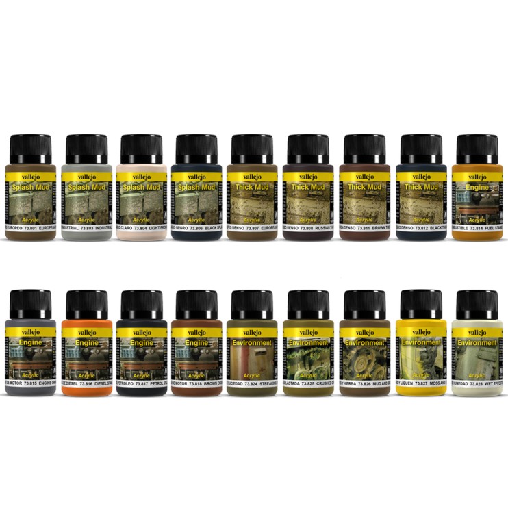 Набор красок для сборных моделей Vallejo, серия "Weathering Effects", №7 Combination 18 цветов, 40 мл