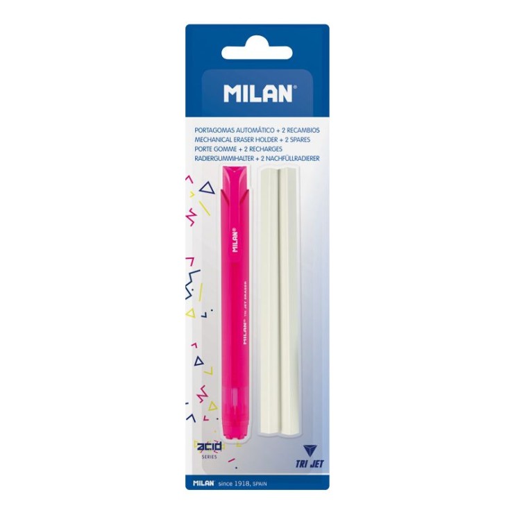 Ластик каучуковый Milan "TRIJET" и 2 сменных ластика в блистере