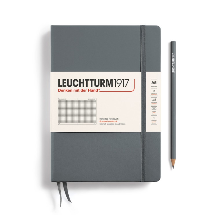 Блокнот в клетку Leuchtturm1917 "Medium" A5, 125л, 80гр/м², твердая обложка,Антрацит