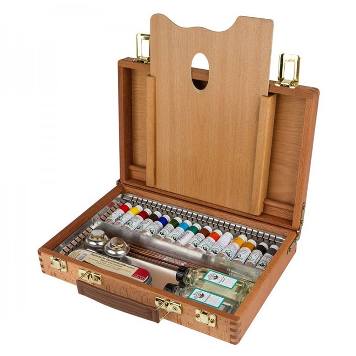 Набор масляных красок "Old Holland" 15 туб по 18 мл и аксессуары в деревянном ящике