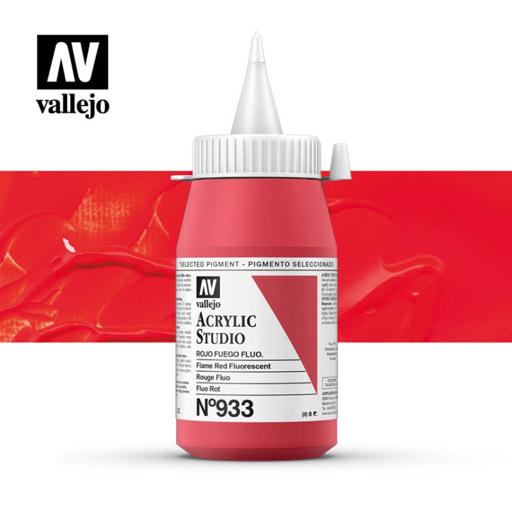 Акриловая краска Vallejo "Studio" #933 Fluorescent Flame Red (Огненно-красный флюоресцентный), 1л