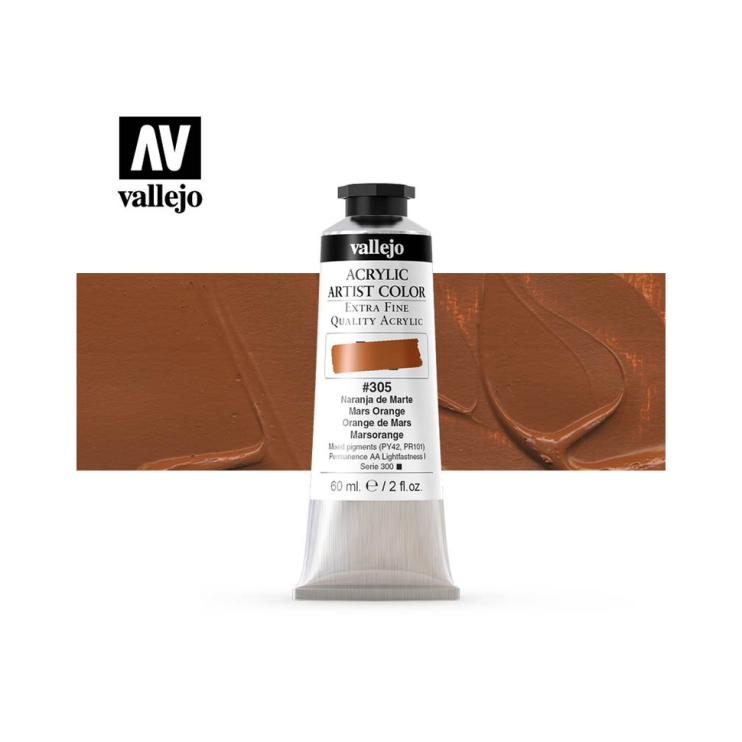 Акрил Vallejo "Artist color" #305 Mars Orange/ Марс оранжевый (60мл)