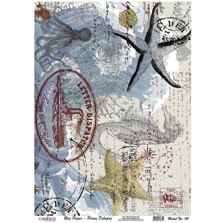 Рисовая карта "Rice paper" 30х42см, RDP141 морская тема текст