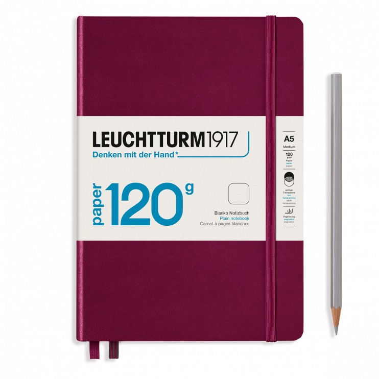 Блокнот без линовки Leuchtturm1917 "120g Edition" А5, 101л, 120гр/м², твердая обложка,Красный Портвейн