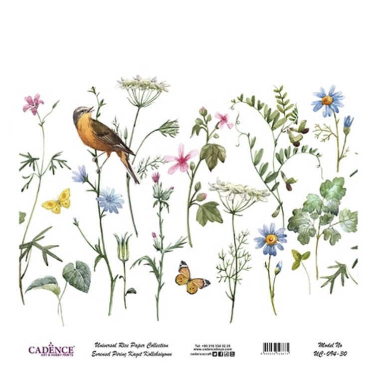 Рисовая карта "White Ground" 30х30см, UC094 цветы