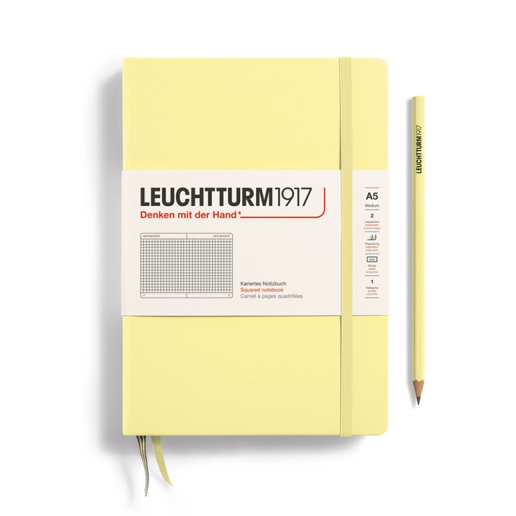 Блокнот в клетку Leuchtturm1917 "Medium" A5, 125л, 80гр/м², твердая обложка,Ванильный