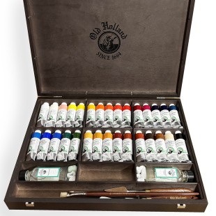 Набор масляных красок "Old Holland" 30 тубы по 40 мл и аксессуары в деревянном ящике