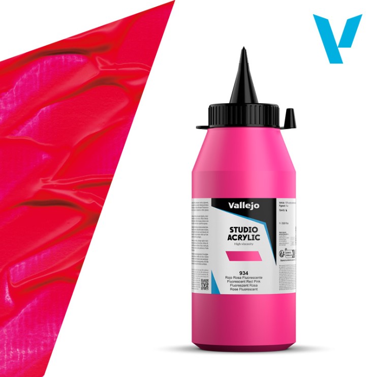 Акрил Vallejo "Studio" 934 Fluorescent Red Pink (Красно-розовый флюо), 1л