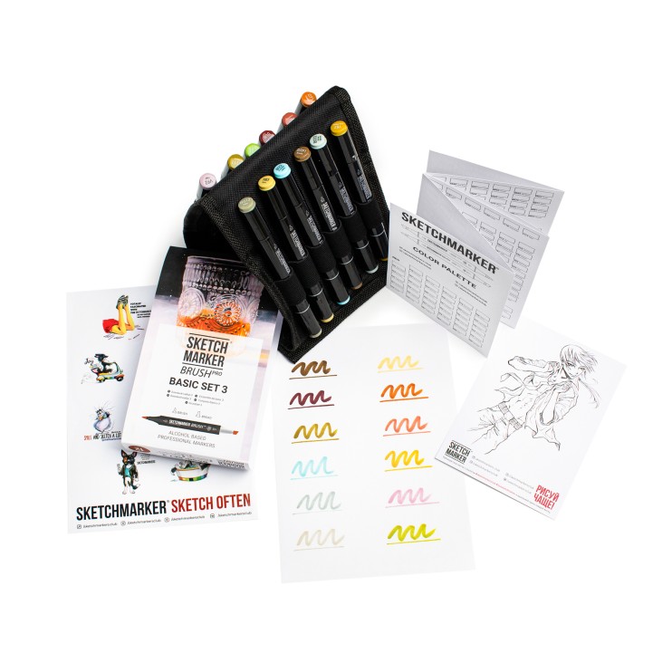 Набор маркеров Sketchmarker Brush "Basic 3" 12 цветов