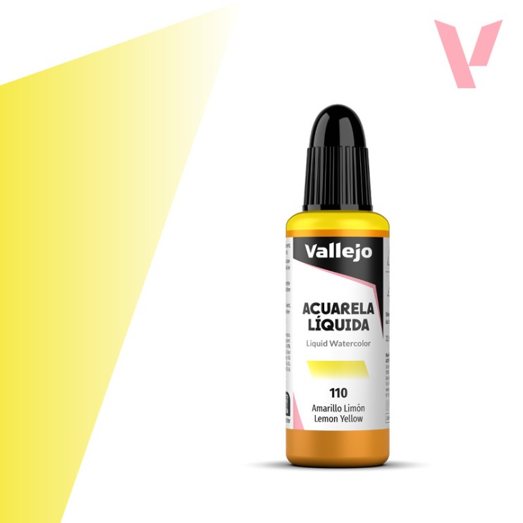 Жидкая акварель Vallejo "Acuarela Liquida" 110 Lemon Yellow, 32 мл