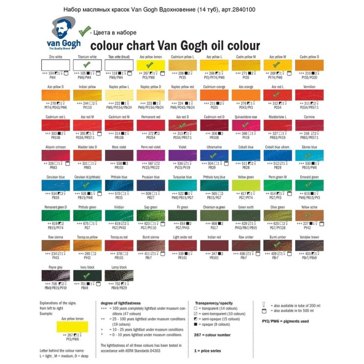 Набор масляных красок Van Gogh "Superior" 34 туб по 20мл