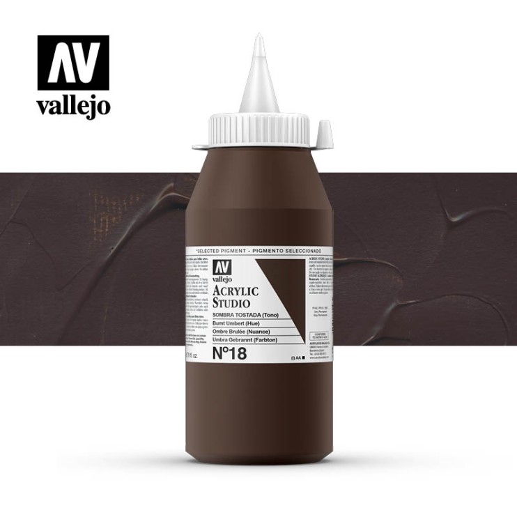 Акриловая краска Vallejo "Studio" #018 Burnt Umber (Умбра жженая), 1л