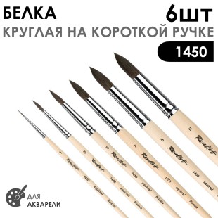 Набор кистей белка круглая "1450" 6 штук (#1, 3, 5, 7, 9, 11) короткая ручка