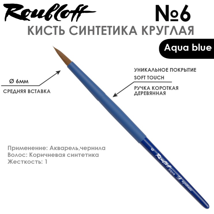 Набор кистей Синтетика круглая «Aqua Blue» 4 штуки (#3, 4, 5, 6) короткая ручка