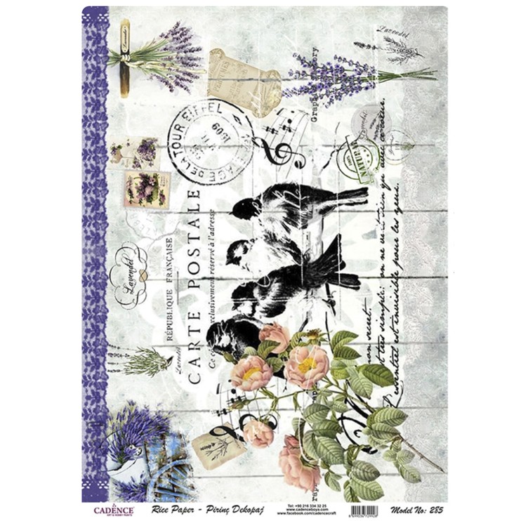 Рисовая карта "Rice paper" 30х42см, RDP285 птицы лаванда
