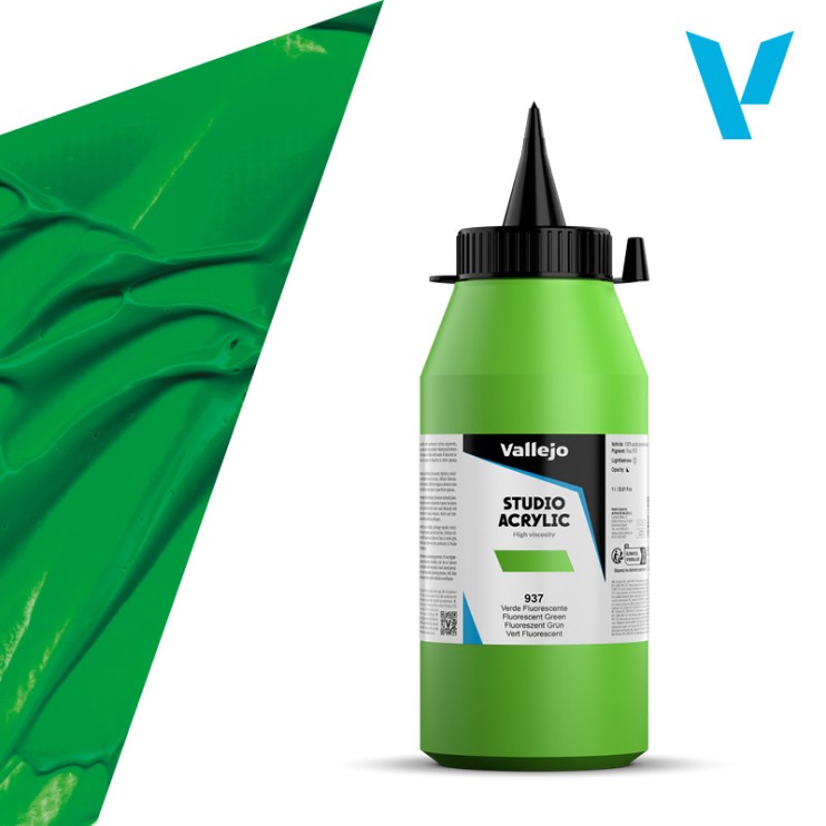 Акрил Vallejo "Studio" 937 Fluorescent Green (Зеленый флюо), 1л