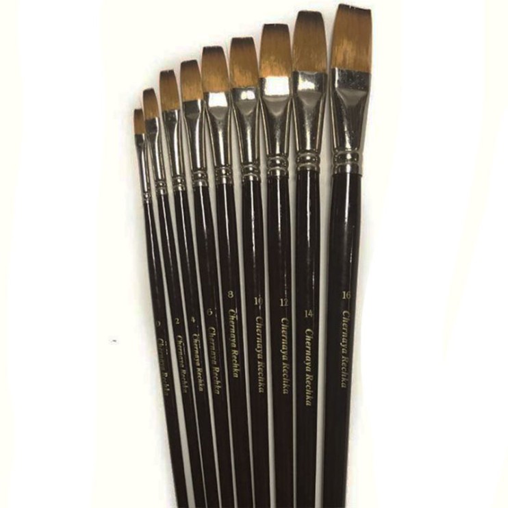 Набор плоских кистей из синтетики "Chernaya rechka" 9 штук, удлиненная ручка