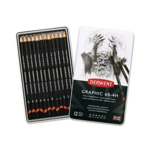Набор графитных карандашей Derwent "Graphic" 12 штук (6B-4H) в металлическом пенале