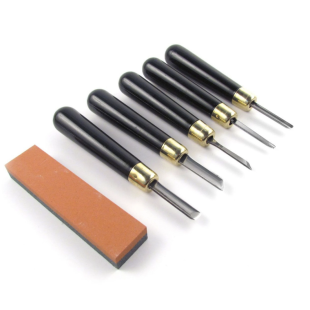 Набор резцов по линолеуму "RGM" 5 штук + точильный камень